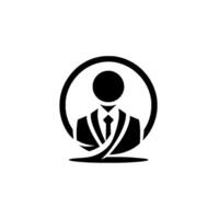 Minimalist Illustration of a Businessman in a Suit and Tie within a Black Circular Frame on White Background. vector
