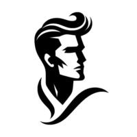 Stylized Black and White Portrait of a Man in Profile with Dramatic Hair and a Distinctive Angular Jawline. vector