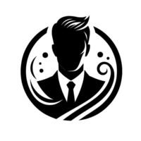 Silhouette of a professional man in a suit, enclosed within a stylized circle, embodying sophistication and corporate elegance. vector