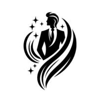 Silhouette of a Stylish Man in a Suit with Flowing Lines and Star Accents, Minimalist , Elegant and Modern. vector