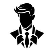 Silhouette of a Man in a Suit Adjusting Suspenders, A Stylish Black and White Illustration with Bold Lines. vector