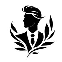 Silhouette of a stylish gentleman in a suit with a laurel wreathlike frame, modern minimalist . vector