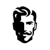 Bold Black and White Minimalist Portrait of a Man with a Stylish Mustache, Shadowed Face, and Defined Features. vector