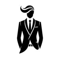 Black and White Minimalist Illustration of a Man in a Suit with Stylish Hair on White Background vector