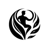 Abstract Silhouette of a Human Figure Embraced by Organic Leaflike Shapes, Creating a Harmonious, Circular Composition in Monochromatic Contrast. vector