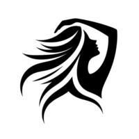 Silhouette of a woman with flowing hair, arms raised above her head, in a dynamic pose, against a clean white background, creating a sense of grace and freedom. vector