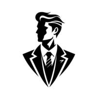 Silhouette of an elegant man in a suit, minimalist black and white geometric , facing left, with shadow detailing. vector