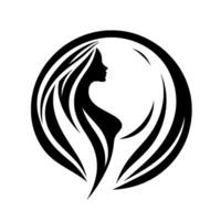 Silhouette of a Woman Enclosed in a Circle, Representing Femininity and Natural Beauty, with Flowing Hair and Gentle Curves. vector