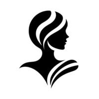 Sleek Black and White Silhouette of a Womans Profile with Stylized Hair and Shoulders, Set Against a Plain White Background. vector