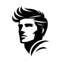 A stark, minimalist portrait of a man with sculpted features, modern haircut, strong jawline, in a black and white, style. vector