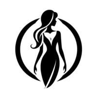 Elegant Silhouette of a Woman in Formal Dress, Set Within a Bold Circular , Highlighting Grace and Sophistication. vector