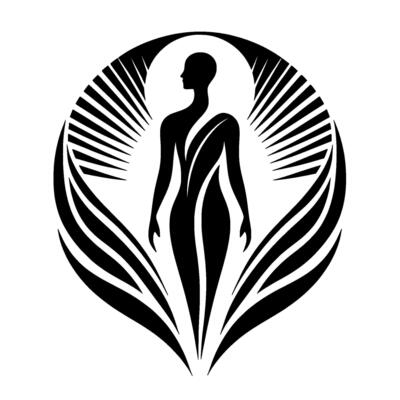 Stylized black and white artwork of a silhouetted woman within a circular, ornate, and radiating , suggesting inner light and grace.