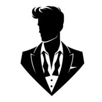 Silhouette of a Stylish Gentleman in a Formal Suit, Looking Sideways, Clean Lines on White vector