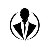 Silhouetted Businessman in a Suit, Encircled by Symmetrical Curved Shapes on a White Background, Suggesting Authority Confidence. vector