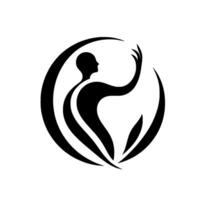 A stylized silhouette of a person reaching upward within a curved frame, suggesting growth and aspiration, against a pristine white backdrop. vector