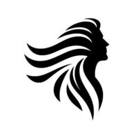 Silhouette of a persons profile with flowing, stylized hair forming a unique pattern, black on white, minimalist, and artistic. vector