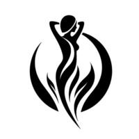 Elegant Black Silhouette of a Woman with Arms Raised in a Circular Floral , Minimalist and Serene Concept. vector