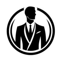 Silhouetted businessman in a suit and tie inside a circular frame, exuding elegance and professionalism. vector