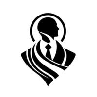 Silhouette of a Man in Formal Attire with a Halolike Circle, Modern Minimalist , Black and White. vector