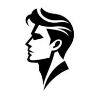A bold, stylized profile portrait of a man in black and white, showcasing geometric shapes and dramatic shadows. vector