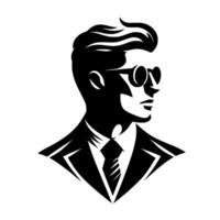 A stylized, black and white illustration of a sophisticated man in a suit and sunglasses, looking right. vector