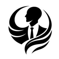 Abstract Silhouette of a Businessman in a Circular Frame A Modern Minimalist , Black and White. vector