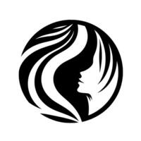 Circular Black and White Silhouette of a Womans Profile with Flowing Hair, a Modern . vector