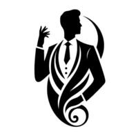 Elegant Silhouette of a Dapper Gentleman in Formal Wear, Adorned with Swirling Artistic Embellishments vector