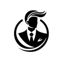 Silhouette of a Stylish Man in a Suit and Tie, Enclosed in a Circle, Minimalist Black and White , Modern Concept. vector
