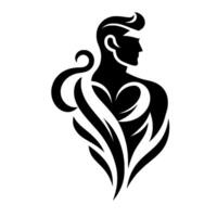 Stylized Silhouette of a Muscular Male Figure with Tattoolike , Depicting Strength and Elegance in a Black and White Composition. vector