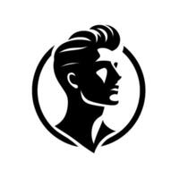 Silhouette of a Stylish Man with Pompadour Hair and Dramatic Facial Features Enclosed in a Bold Circular Frame. vector
