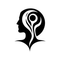 Elegant Silhouette of a Human Profile With Abstract Floral Emanating From Within the Head, Monochrome Composition vector