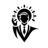 A stylized, minimalist black and white illustration of a business person with a halolike , presenting a sophisticated, elegant aesthetic. vector
