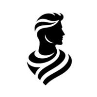 Silhouette portrait of a man in profile, rendered in stark black and white, with stylized striped details emphasizing the hair, neck, and shoulders, against a plain white background. vector