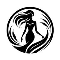 Elegant Silhouette of a Woman in a Flowing Gown, Encircled by Graceful, Waving Lines, Evoking a Sense of Movement and Serenity. vector