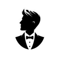 Silhouette of a Dapper Gentleman in a Tuxedo, Showcasing Classic Elegance and Refined Style, Posing in Profile Against a Clean White Background. vector