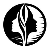 Symmetrical Black and White Silhouette of Two Female Faces, Centered within a Circle, Evoking Balance, Contrast, and Unity. vector
