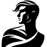Silhouette of a man, profile view, stylized in bold black and white , modern artistic aesthetic. vector