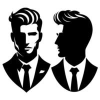 Illustration of a Man in Suit, Presented in Frontal and Profile Views, Featuring Striking Contrast. vector