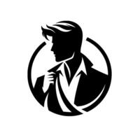 Stylish Silhouette of a Man in a Suit Inside a Circle, Exuding Confidence Sophistication, Minimalist . vector