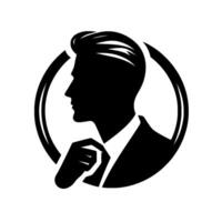 Stylish Silhouette An elegant black and white circular featuring a man in a suit, adjusting his tie, within a sleek, modern . vector