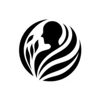 A minimalist featuring a human profile enveloped by abstract organic forms suggesting growth and harmony within a circular frame. vector