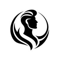 Silhouette of a Mans Profile Enclosed in a Decorative Circle, a Stylized in Black and White. vector