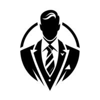 Stylized Black and White Silhouette of a Businessman in a Suit, Within a Circular Frame, Emblem . vector