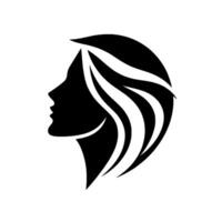 Elegant Silhouette of a Womans Profile with Flowing Hair, Rendered in HighContrast Black and White on a Clean, Uncluttered Background, Perfect for Beauty Branding. vector