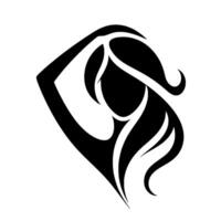 Geometric Silhouette of a Woman with Flowing Hair and Upraised Arm, a Modern Black and White . vector