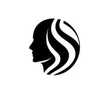 Silhouette of a womans face in profile, composed with elegant flowing hair, forming a stylized, organic shape against a clean white backdrop. vector
