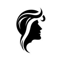 Silhouette of a stylized womans profile, showcasing flowing hair and a gentle curve, in a minimalistic, elegant black and white . vector