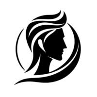 Sleek Black Silhouette of a Persons Profile with Modern Hairstyle Framed by an Abstract Circular on White Background. vector