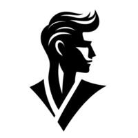 Bold Silhouette of a Stylish Man with Modern Haircut and Geometric Apparel, set against a stark white backdrop. vector